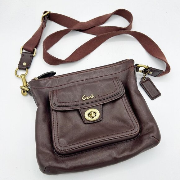 Coach Penelope Brown Leather Swingpack Crossbody Bag Purse Turn Lock Women's - Picture 1 of 7